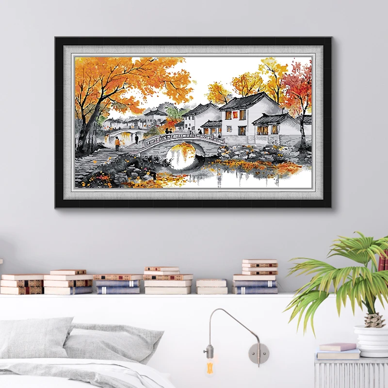 NKF外婆家风景十字绣2024年新款印花简约线绣客厅卧室清新