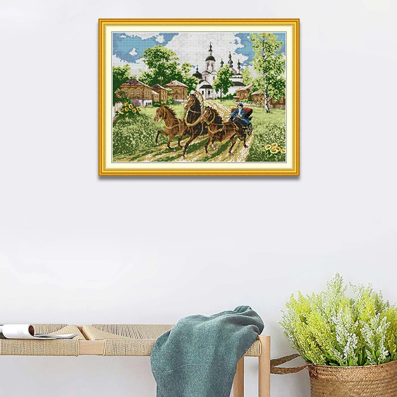十字绣2024新款飞驰的骏马风景图线绣手工半成品简单适合年轻人