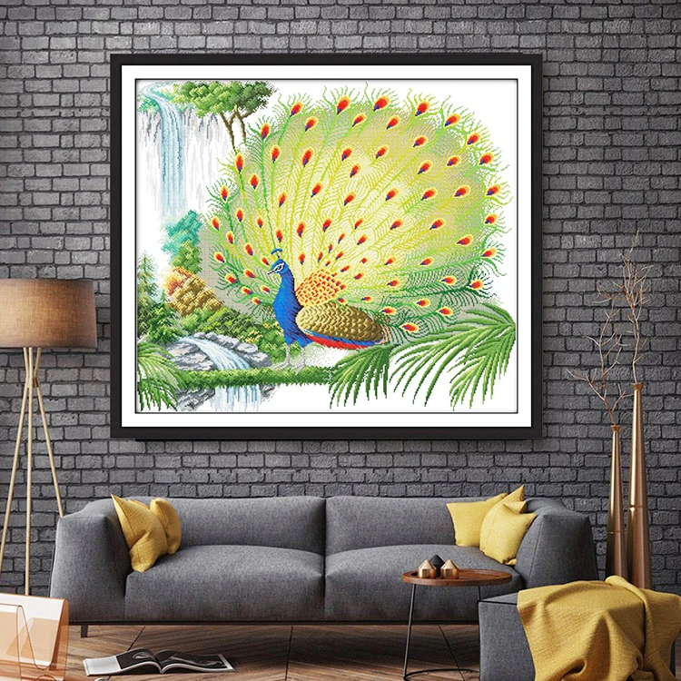 NKF十字绣动物清晰线绣孔雀开屏客厅卧室背景墙装饰自绣套件材料