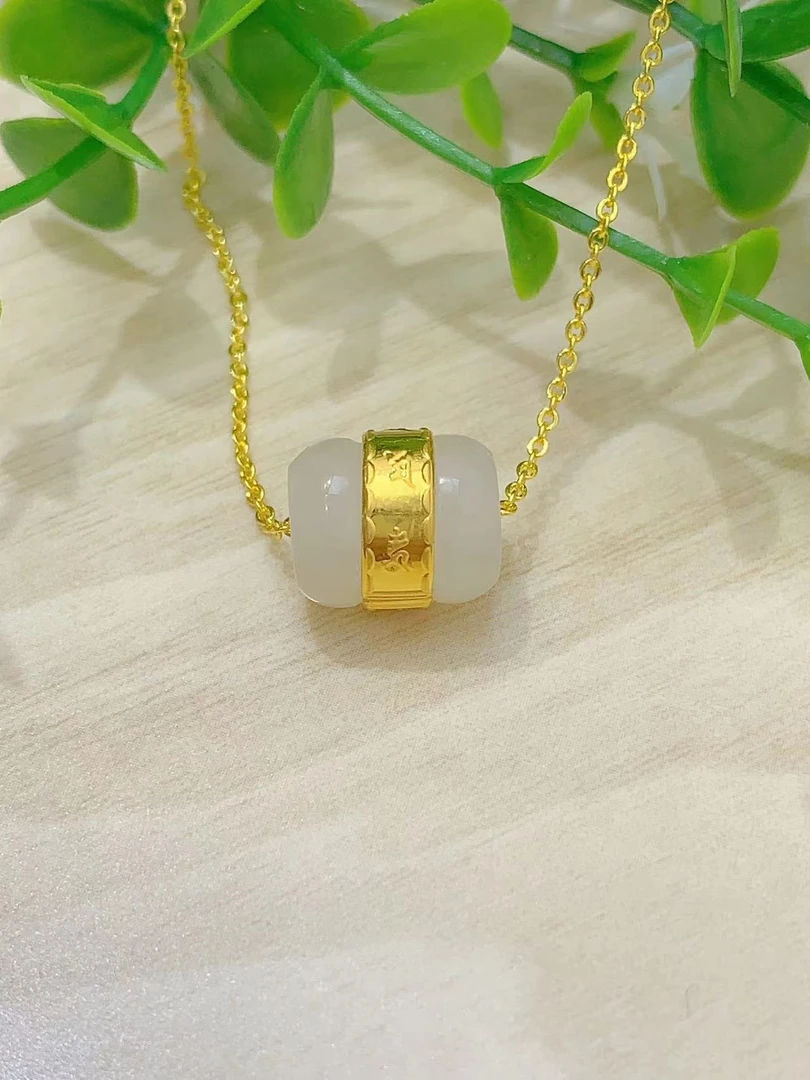 999足金镶嵌和田玉路路通吊坠转运珠  【赠链子】