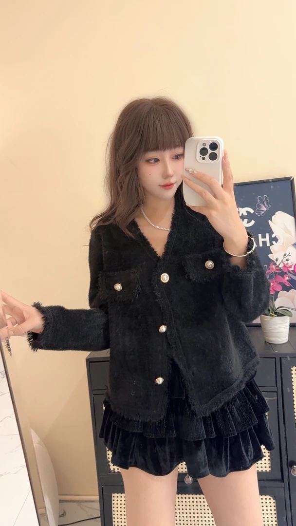 小香风长袖流苏白色外套女秋冬高级感慵懒风毛衣气质别致-213上衣