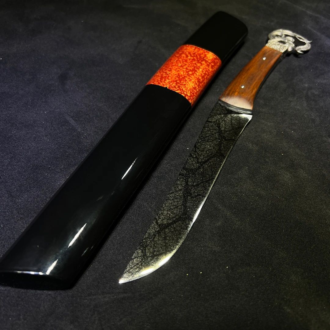 大漆工艺埋鞘环首刀冰裂纹一体锻打玉钢镜面高端收藏研磨未开刃