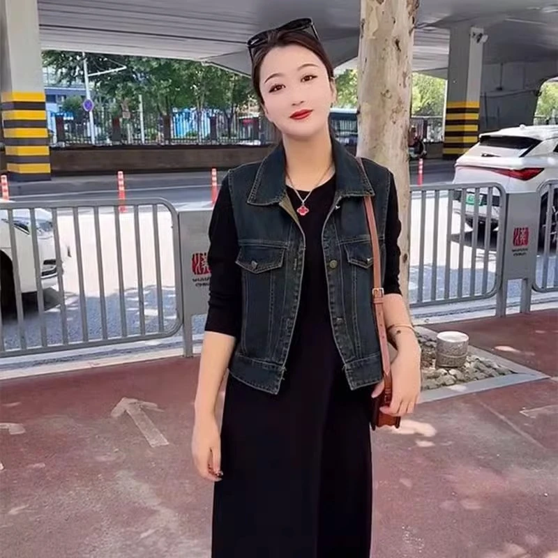 时尚百搭怀旧休闲马甲女春夏新款宽松洋气减龄妈妈装背心夹克外套