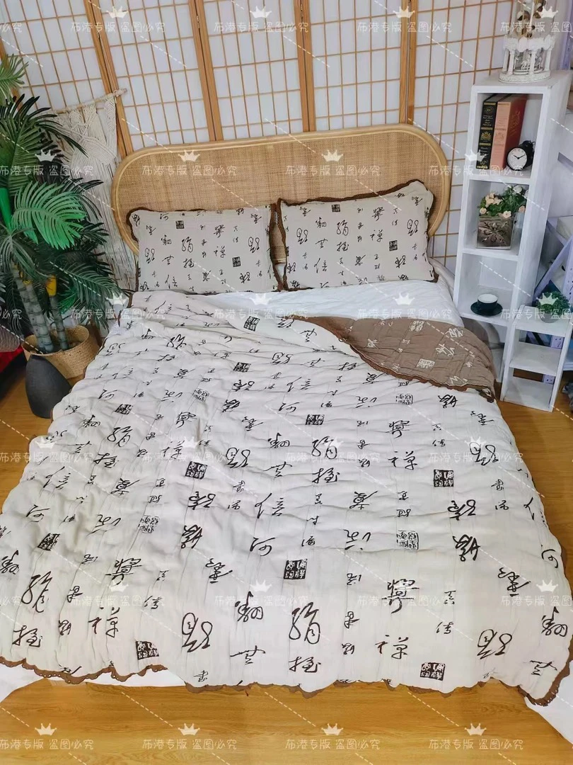 处理幕古定制十层可机洗泡芙纱布被加厚兰亭序.会起小毛球