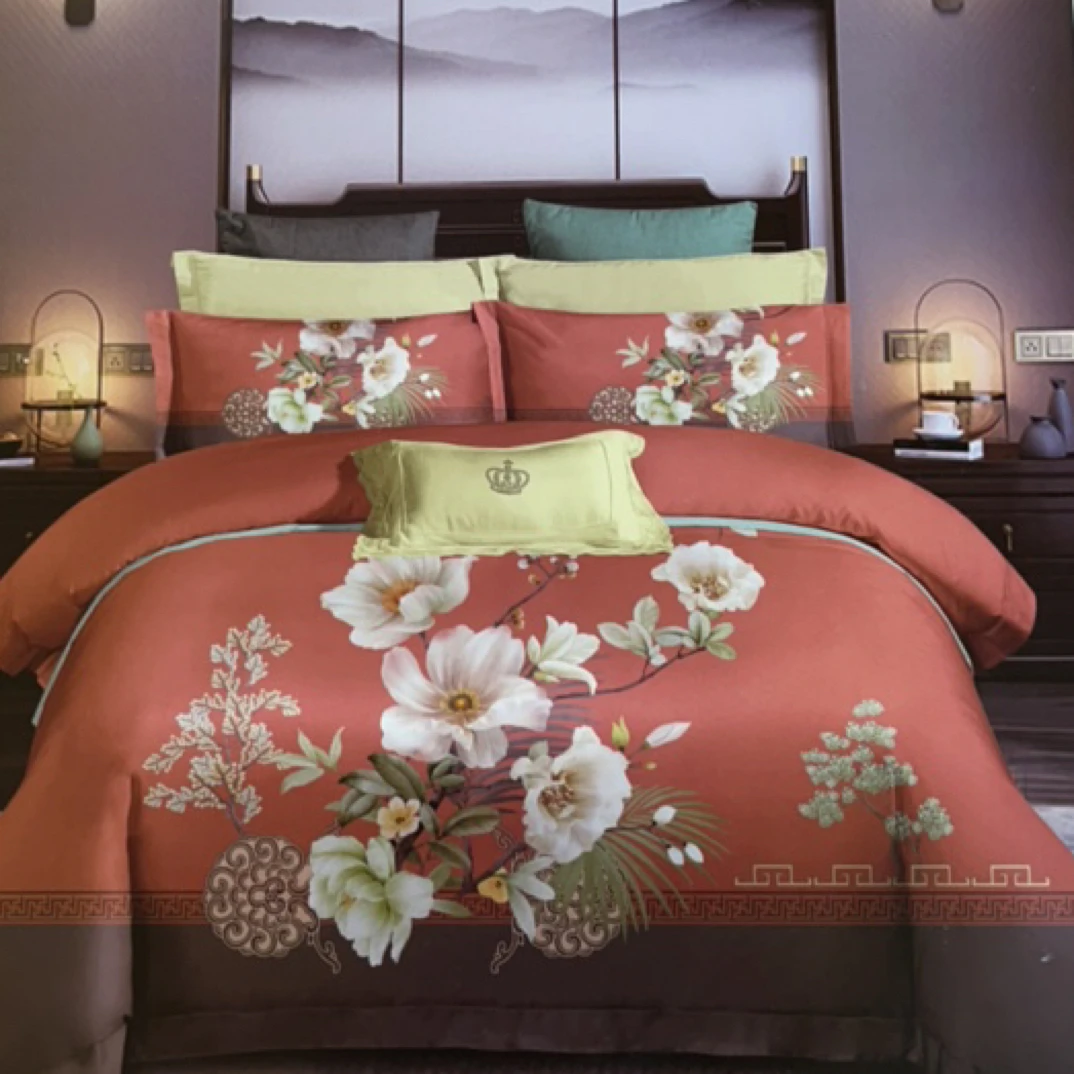 百支磨毛数码四件套加大220*240微瑕～园林靓景T41