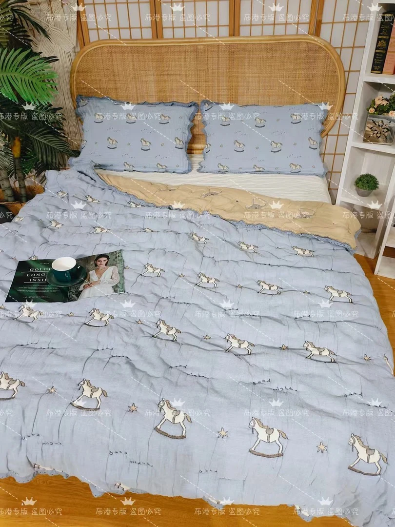 处理幕古定制十层可机洗泡芙纱布被加厚一马当先.会起小毛球