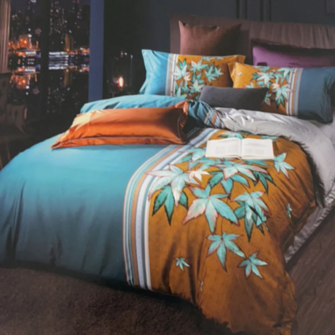 百支磨毛数码四件套加大220*240微瑕～枫林晚黄T39