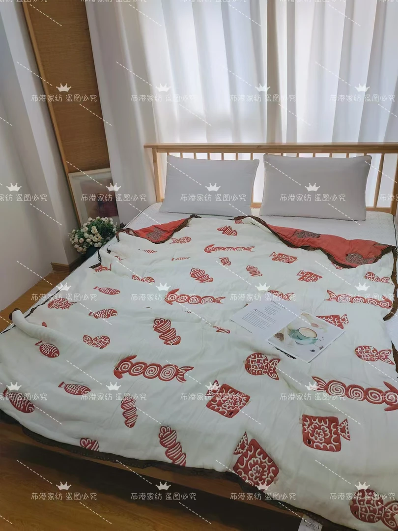 幕古定制十层可机洗泡芙纱布被鱼跃龙门.会起小毛球