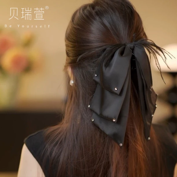 高级羽毛蝴蝶结抓夹马尾夹头饰发饰网红百搭