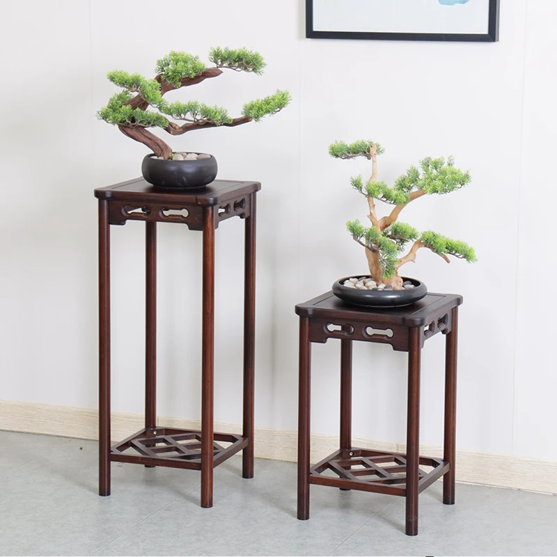 新中式花架子置物架室内花台花盆架客厅落地式盆景架木质仿古花几