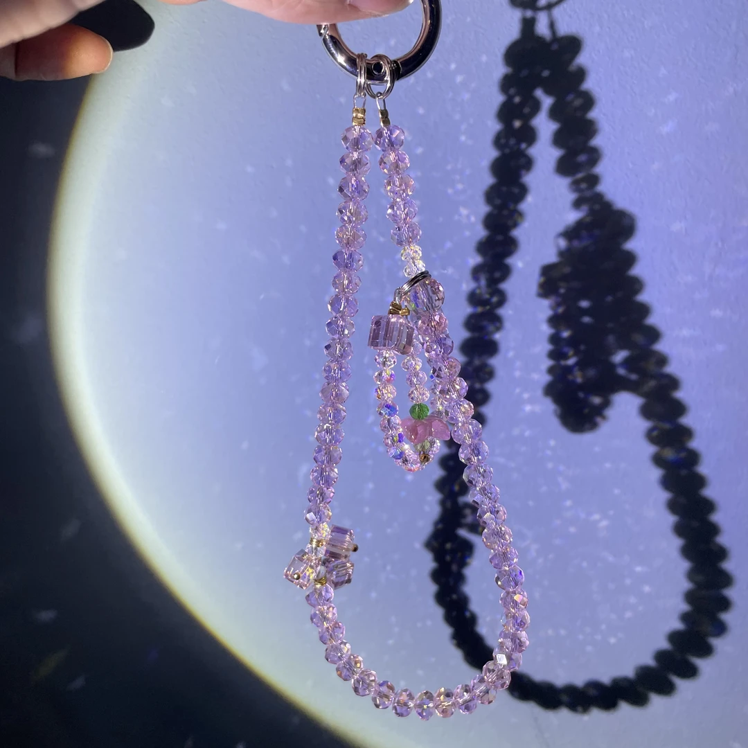 编织粉色莲花坠子款手机链C211