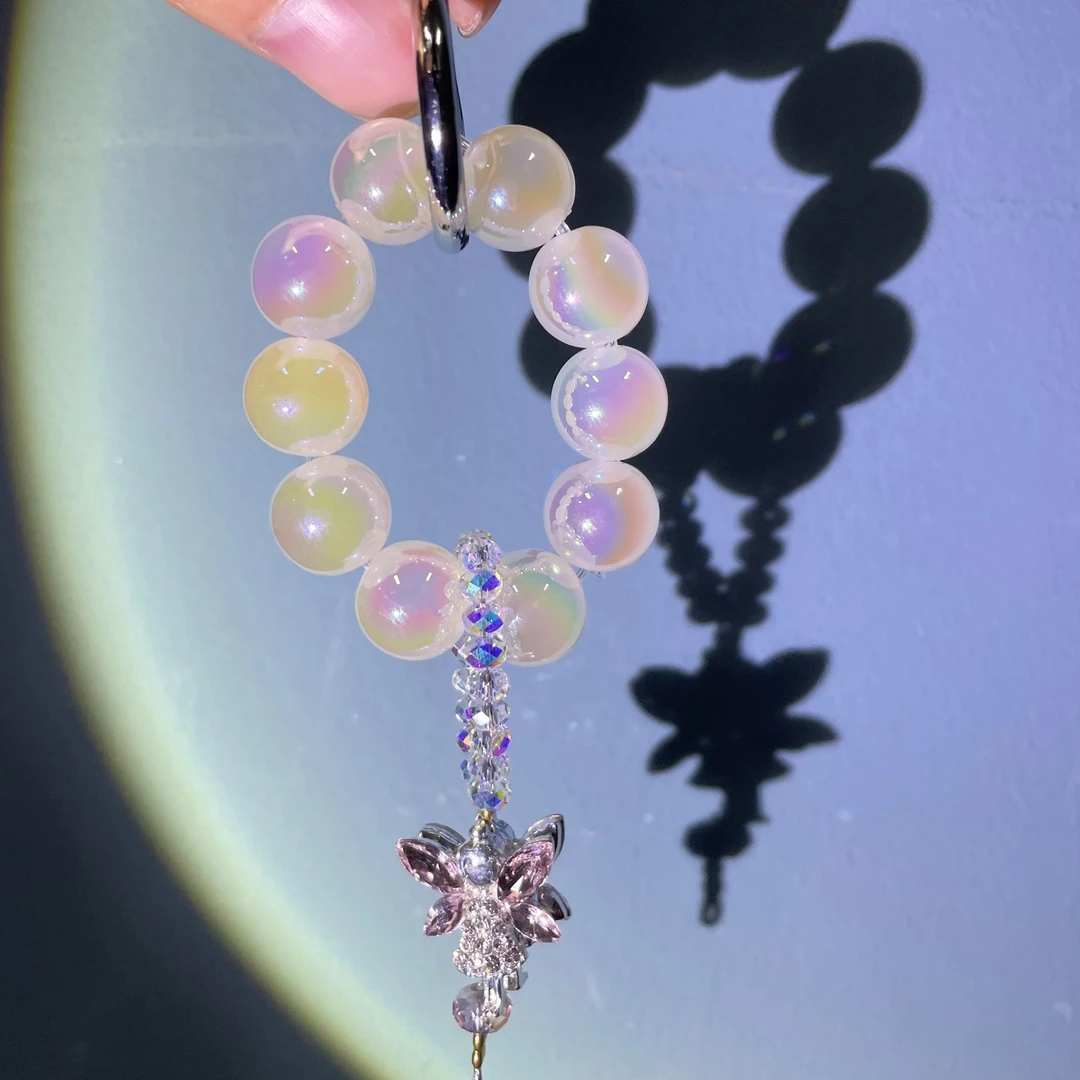 编织白色指圈款手机链D05