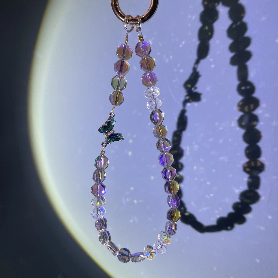 编织魅影紫珠子绿色蝴蝶款手机链C151