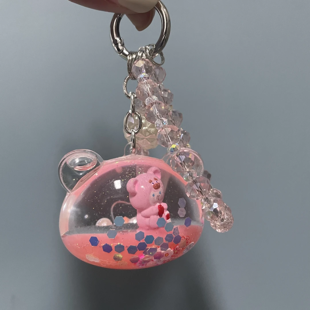 粉色流沙熊熊头手机链D728