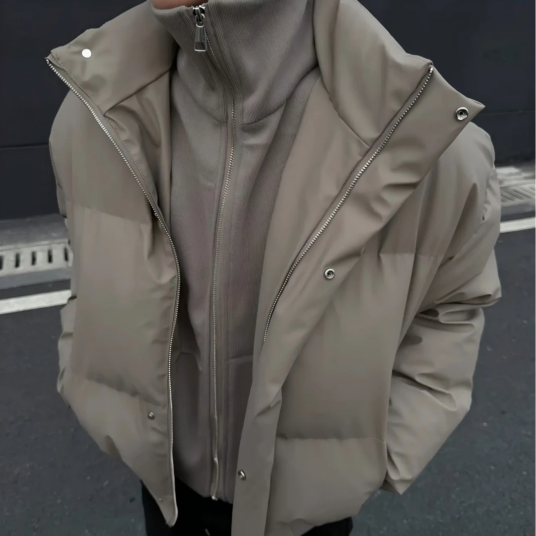 冬季新款美式棉衣男设计感假两件棉服宽松时尚百搭双层领情侣外套