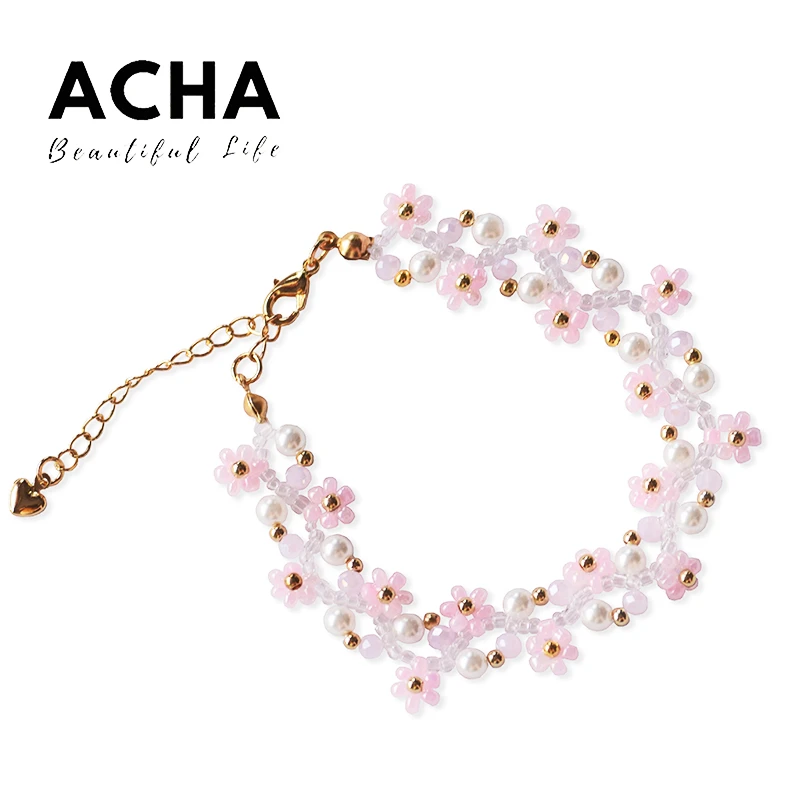 ACHA/ACHA 合金仿珍珠手链 原创自制串珠手链水晶进口米珠手作手