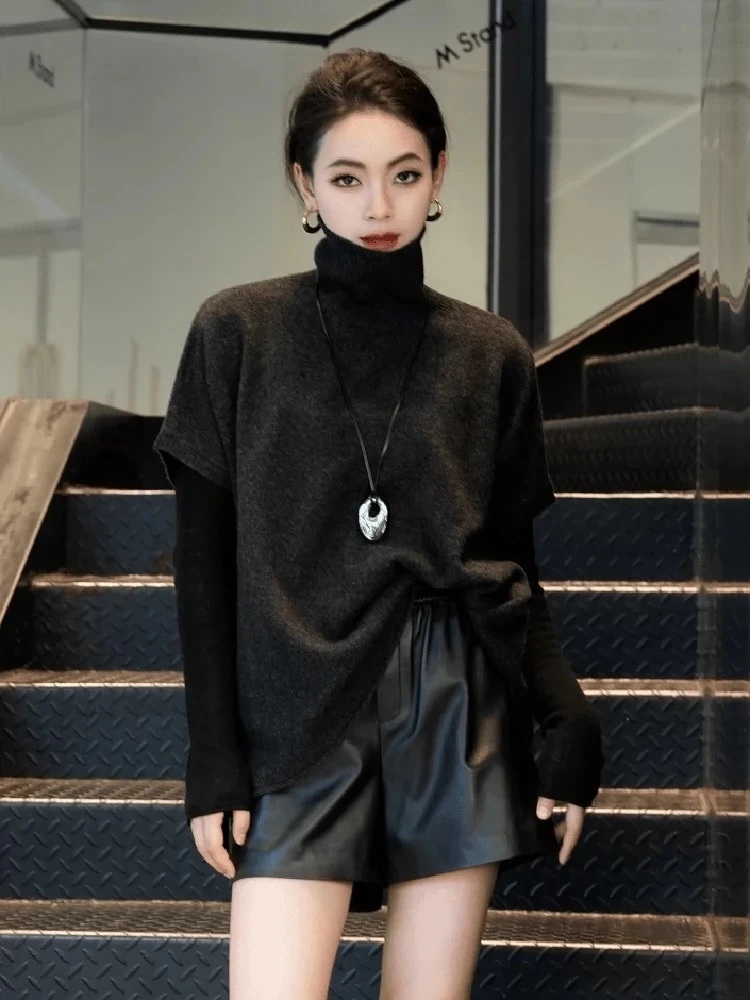 【秋冬新品】100%绵羊毛 高领无袖女士高品羊毛衫洋气款（98502）