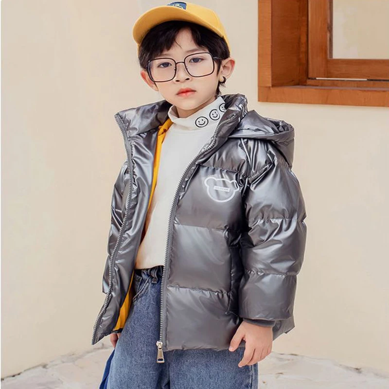 小黄鸭童装儿童秋冬洋气羽绒棉服防风加厚男女童亮面免洗连帽外套
