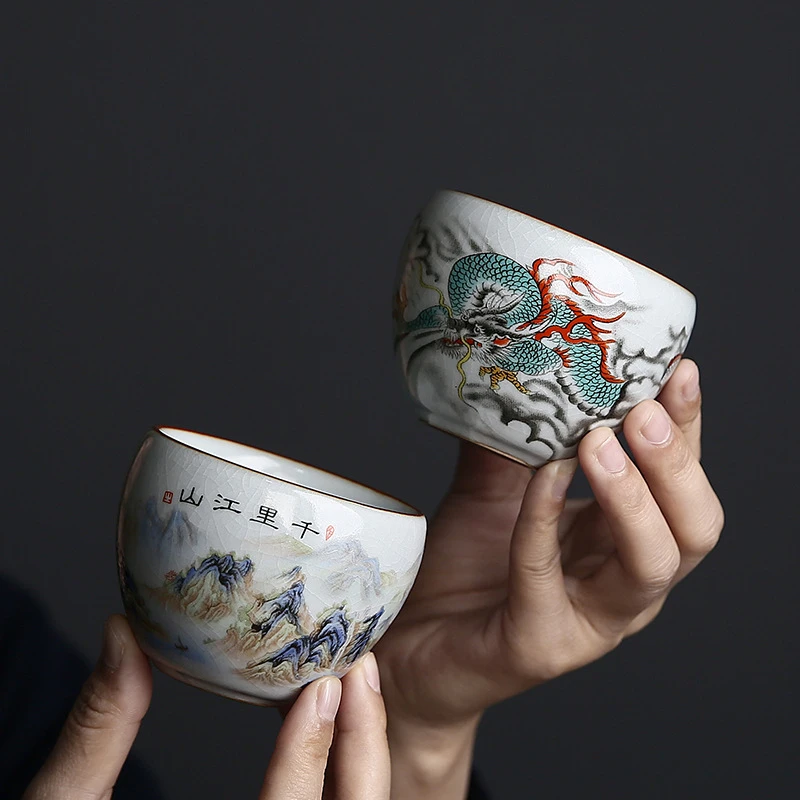 汝窑十二生肖茶杯套装复古主人杯单杯开片可养品茗杯茶盏逸品尚