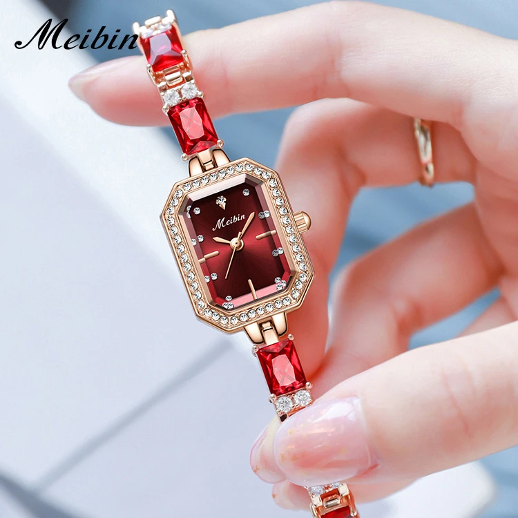 2024新女款方形珠宝手链手表女时尚气质轻奢满钻防水女士礼物腕表