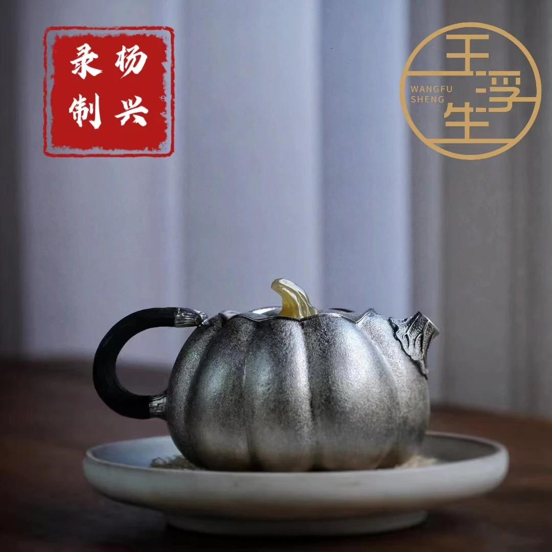 杨兴录 花器！精品筋纹南瓜《多子多福》足银999纯手工一张打泡茶壶