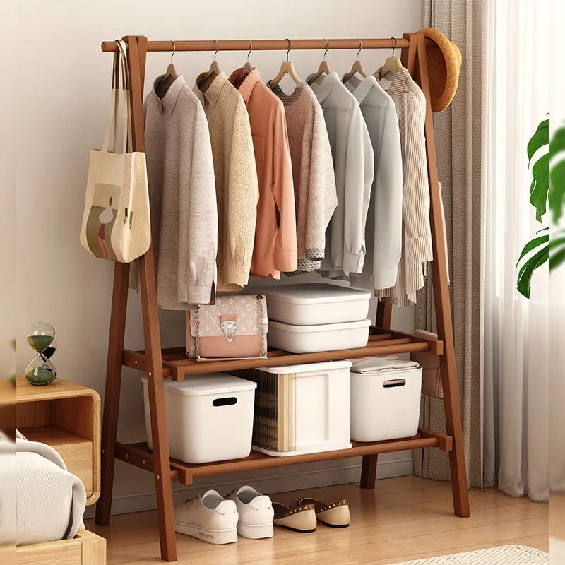 全实木简易衣帽架挂衣架卧室阳台家用房间晾衣架出租屋挂衣服架