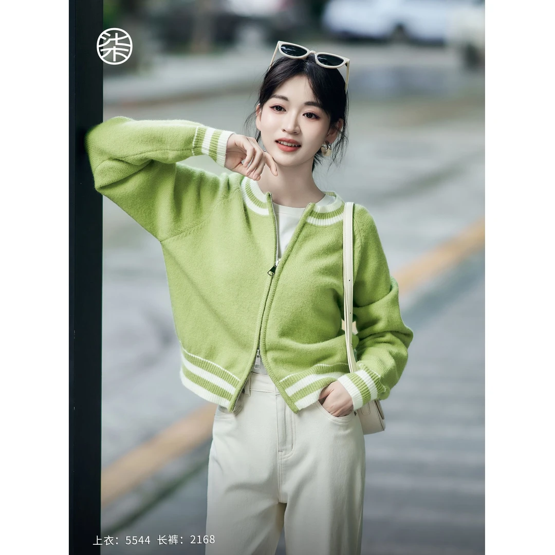 【柒量一裁】5544小个子暖和柔软北极绒休闲风绿色毛织外套长袖上衣