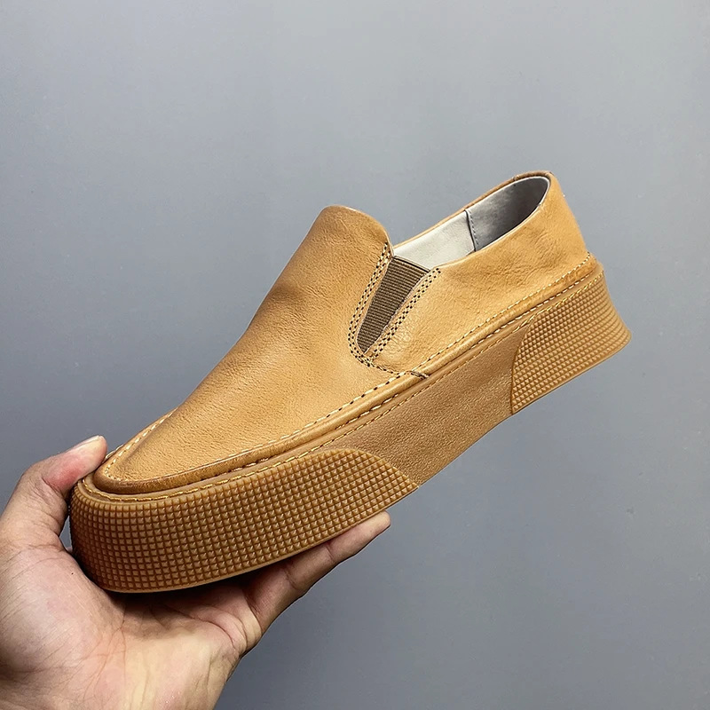 2024夏季新款懒人鞋一脚蹬男真皮透气乐福鞋软皮休闲鞋男鞋小白鞋