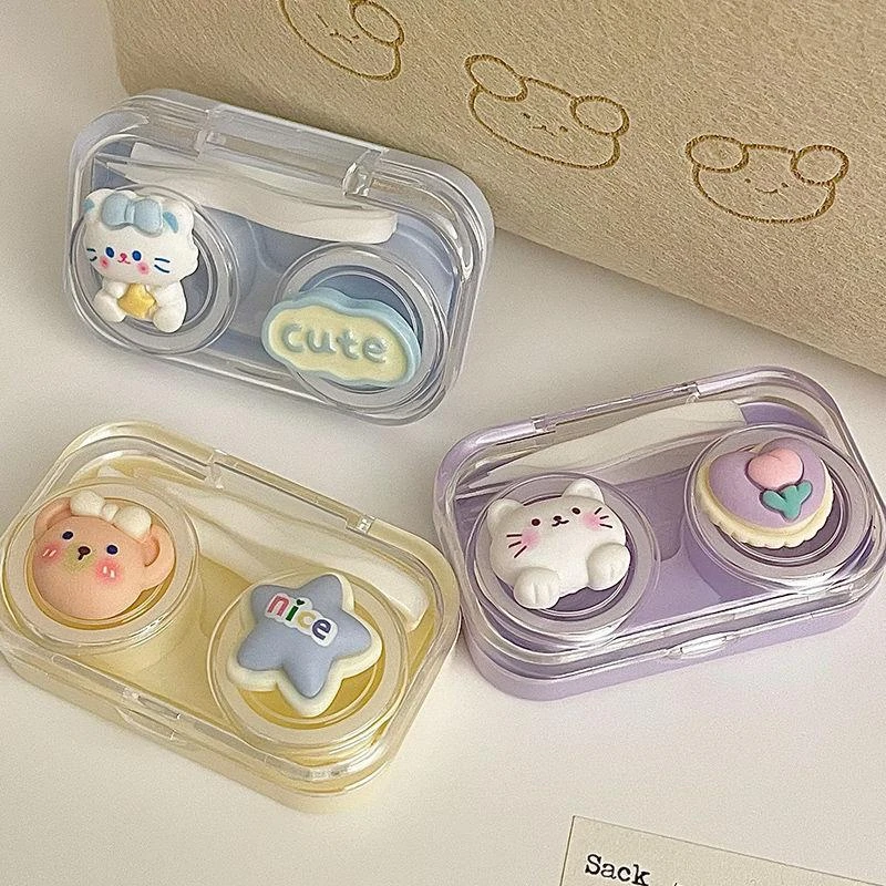 免拧盖美瞳盒子可爱一体式隐形眼镜盒便携小巧按压式美瞳收纳盒