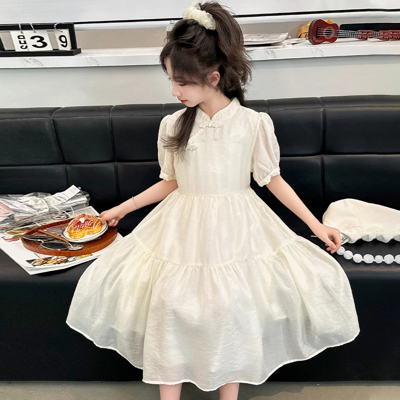 女童连衣裙夏装2024新款儿童新中式国风旗袍大童洋气白色裙子夏季
