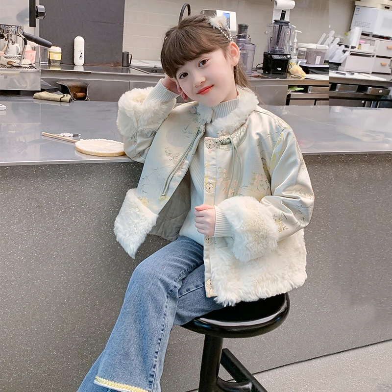 女童外套秋冬款2024新款儿童汉服新中式国风冬装女孩古风夹棉加厚
