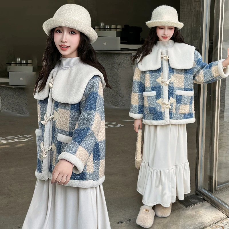 女童外套秋冬款2024新款洋气儿童加绒加厚小女孩冬季开衫夹棉上衣