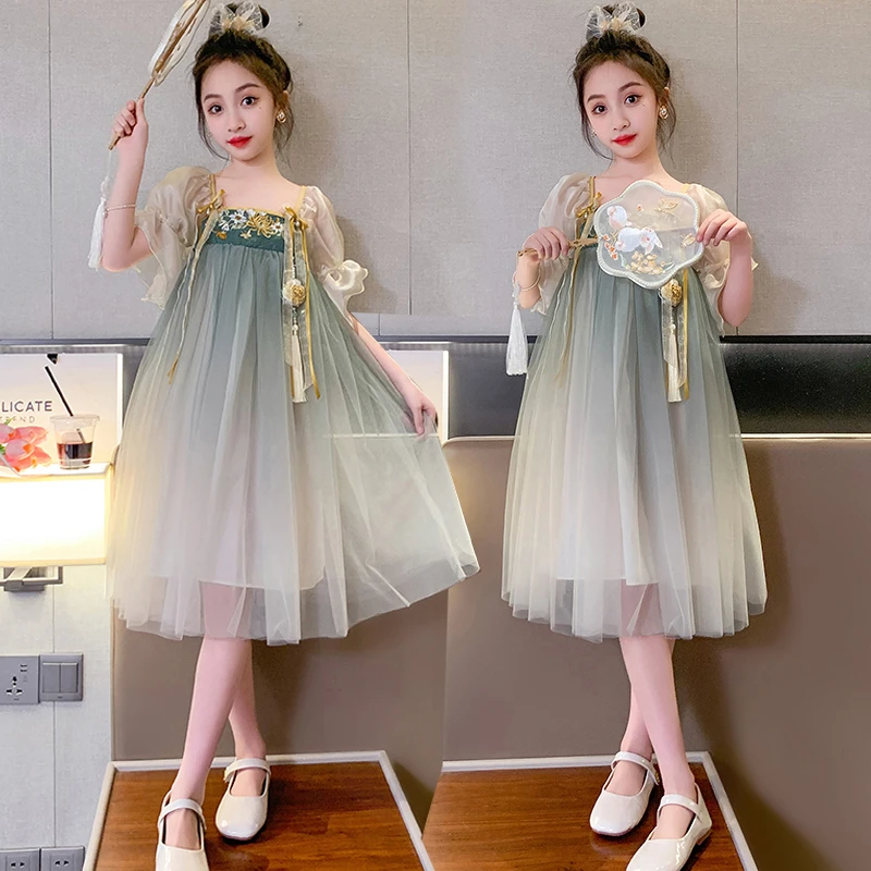 儿童汉服女童夏季中国风连衣裙2024新款古装超仙女孩网纱公主裙子