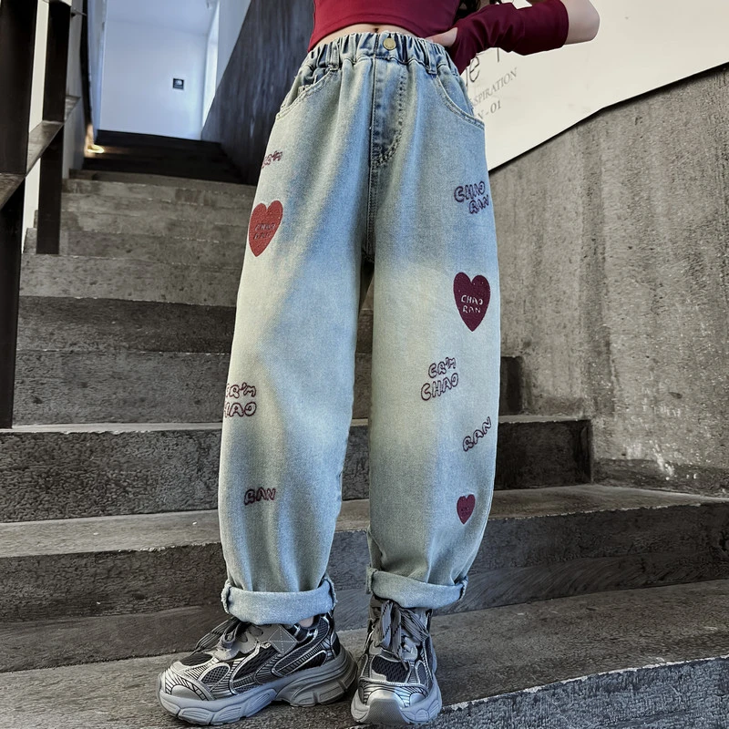 女童牛仔裤春秋女孩宽松老爹裤大童春天休闲时髦洋气秋装儿童裤子