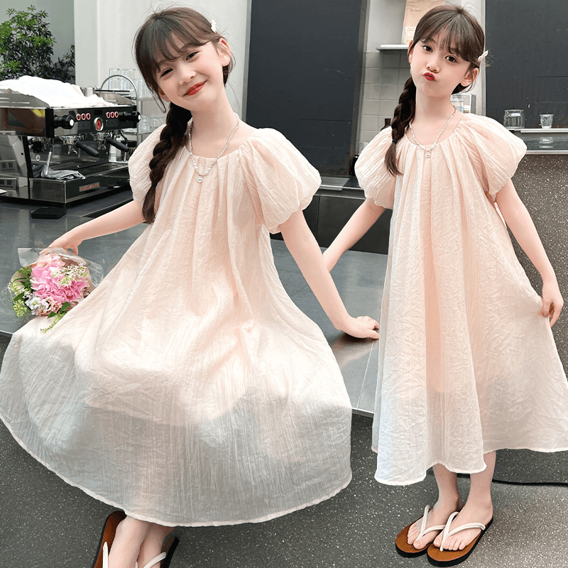 女童连衣裙夏季2024连衣裙新款韩系洋气泡泡袖公主裙女孩甜美纱裙