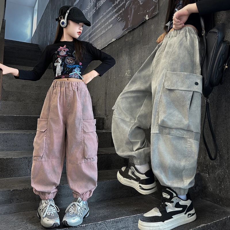 女童装工装裤春秋2024儿童套装薄款裤子中大童时髦炸街休闲裤