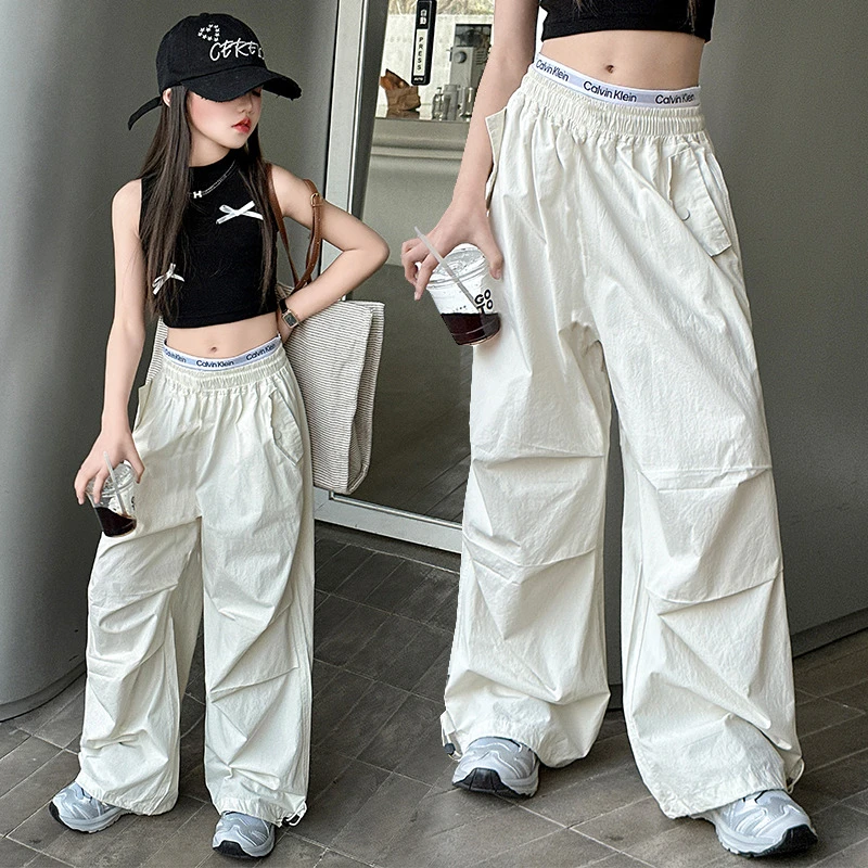 女童薄款速干工装裤2024儿童潮裤酷宽松裤子大童女孩街舞直筒长裤