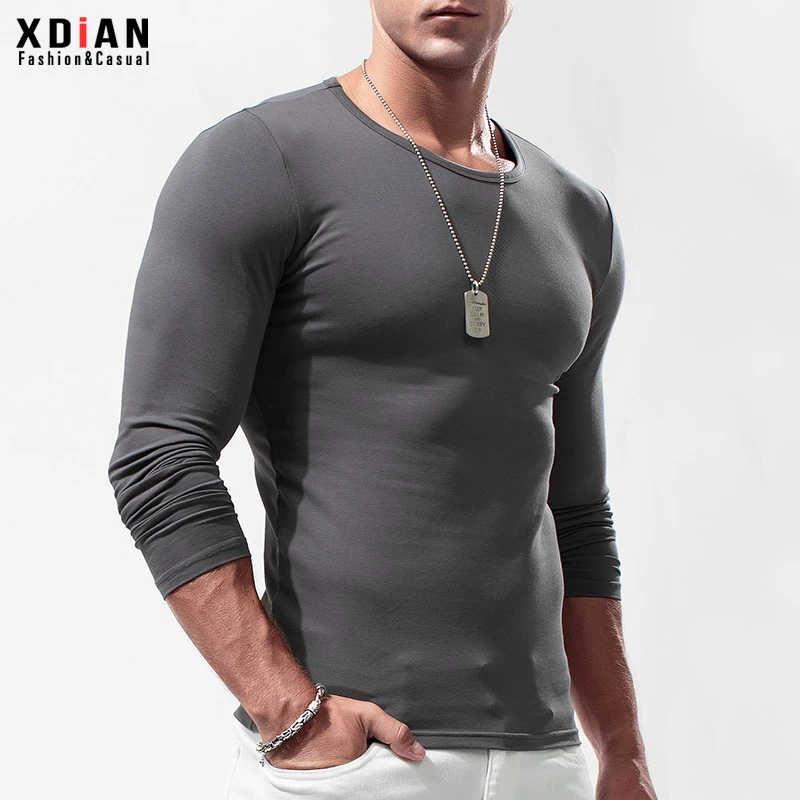 续点长袖t恤男纯色棉质修身紧身打底衫男士T恤秋冬季外穿内搭上衣
