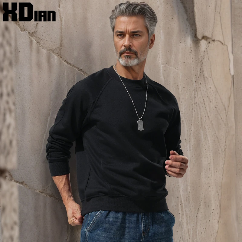 卫衣男款加厚秋冬圆领无帽套头运动插肩袖纯色宽松长袖T恤春秋季