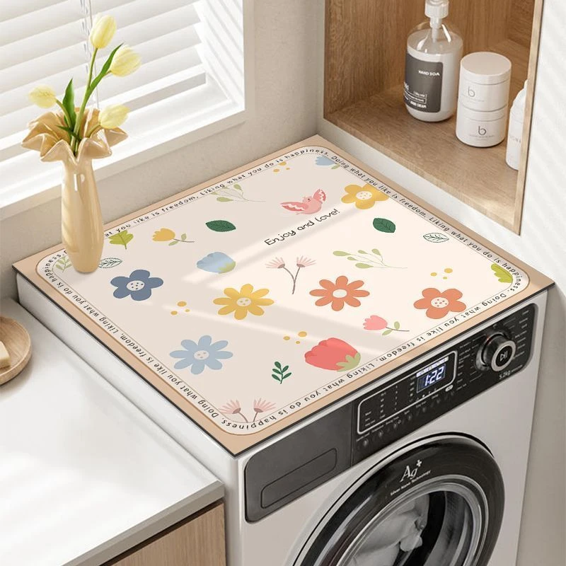 洗衣机盖垫万能盖巾吸水硅藻泥风台面垫免打理桌垫隔热餐垫防尘罩