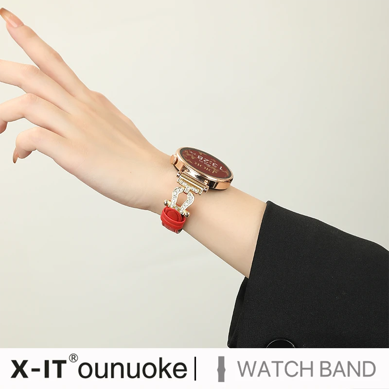 X-IT适用华为gt4手表真皮watch4Pro马蹄扣U钻女款gt3新年款表带