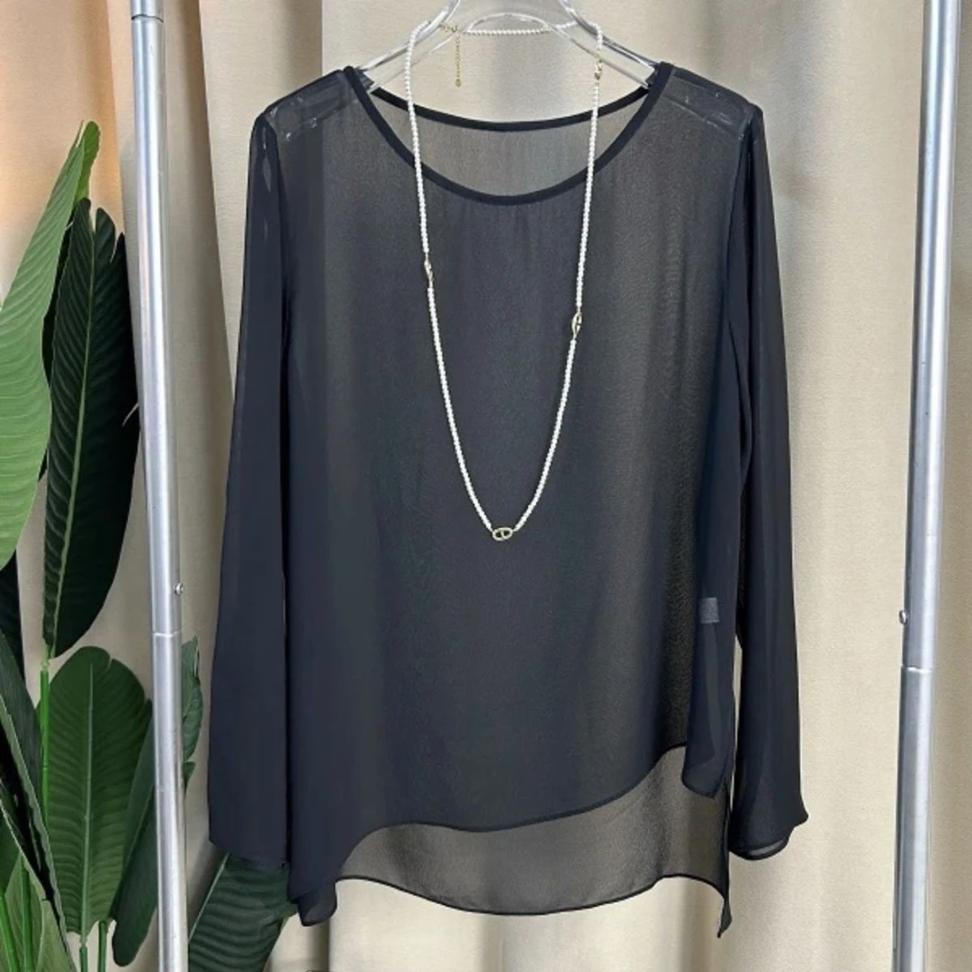 防晒百搭罩衫T恤圆领长袖宽松不规则薄款上衣女