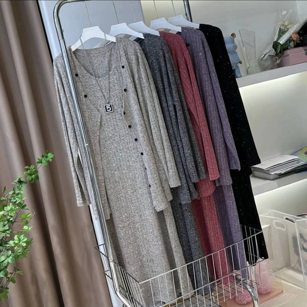 满天星连衣裙两件套秋季新款休闲显瘦时尚宽松背心长裙+外套