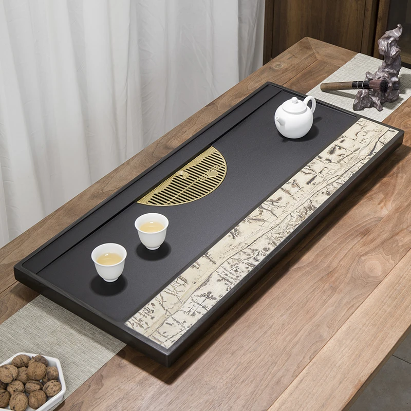 乌金石茶盘天然国画石简约家用客厅办公室高档奢石原石茶台茶托盘