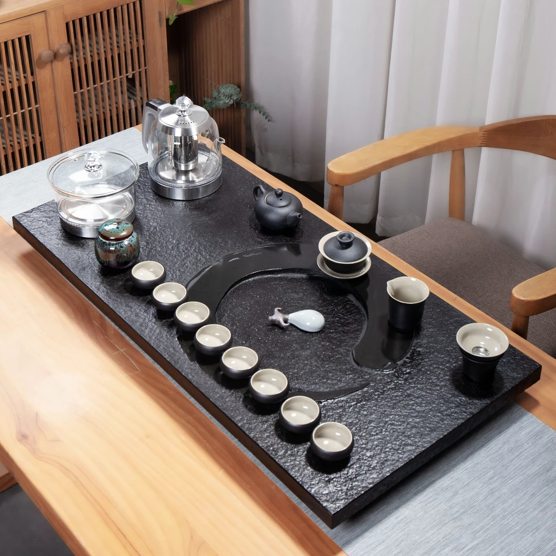 乌金石茶盘套装全自动上水茶台烧水壶一体电磁炉功夫茶具家用茶海