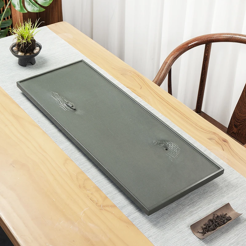 乌金石茶盘整块天罗绿石头雕刻家用简约排水式茶台复古茶具石茶台