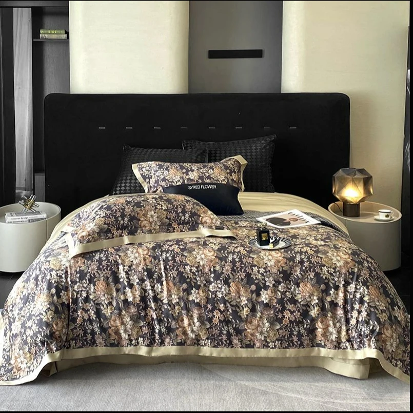 C7624 全棉数码印花100s标准四件套 克里曼-黑200*230轻奢大气