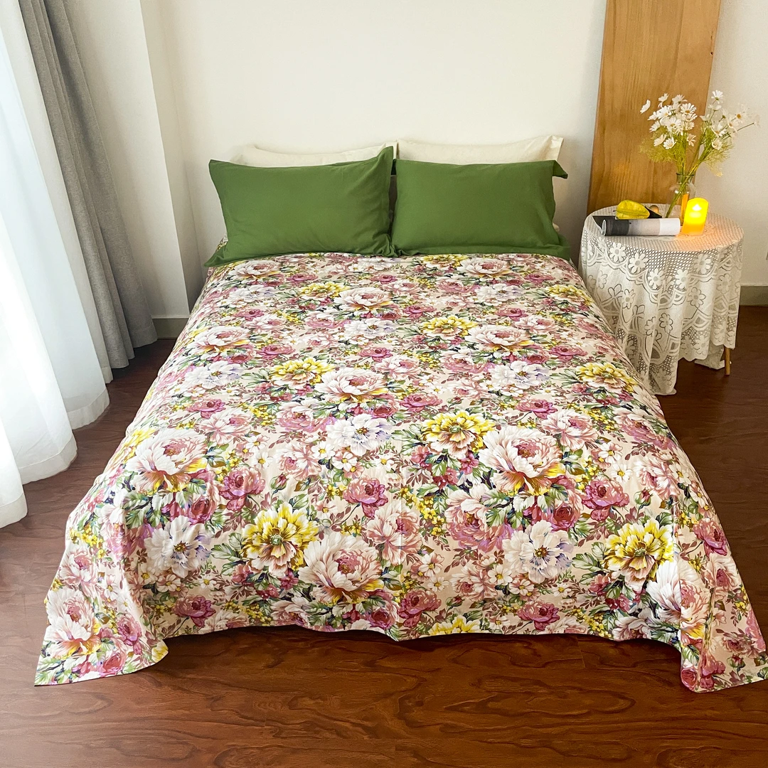 B3164 纯棉斜纹40s双人床单 繁花似锦230*250优雅复古油墨风四季