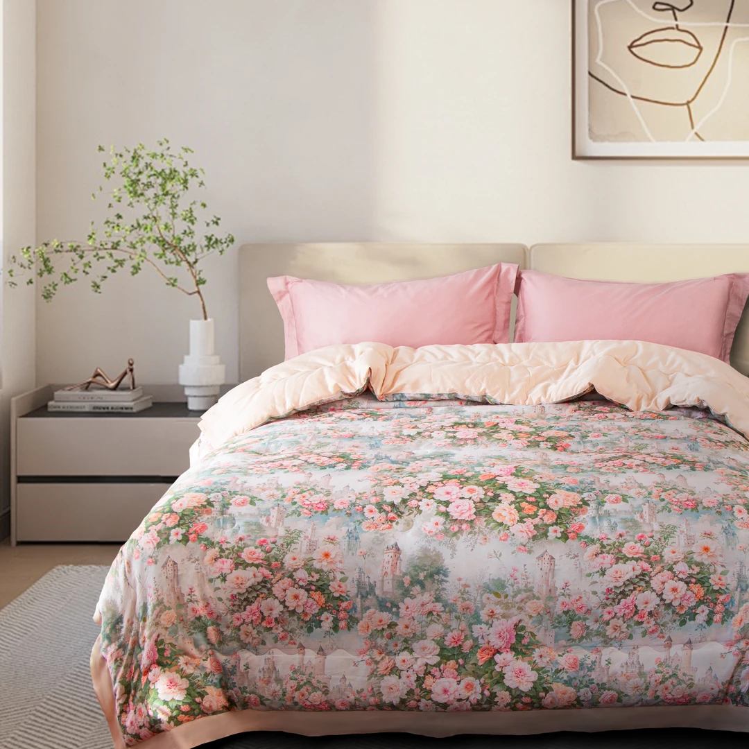 A5290 纯棉60s贡缎长绒棉双人懒人被 南法庄园粉200*230时尚轻奢