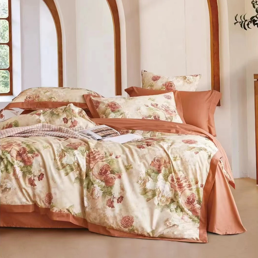 C7127 纯棉100s匹马棉数码印花四件套 美荏棕200*230轻奢软装时尚